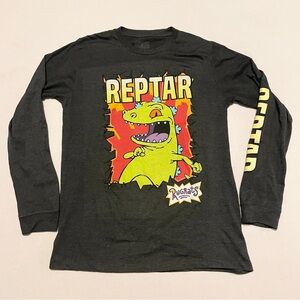 Rugrats Reptar Long Sleeve Shirt Men’s Medium Nickelodeon Graphic Charcoal Grey